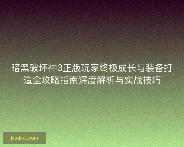 暗黑破坏神3正版玩家终极成长与装备打造全攻略指南深度解析与实战技巧